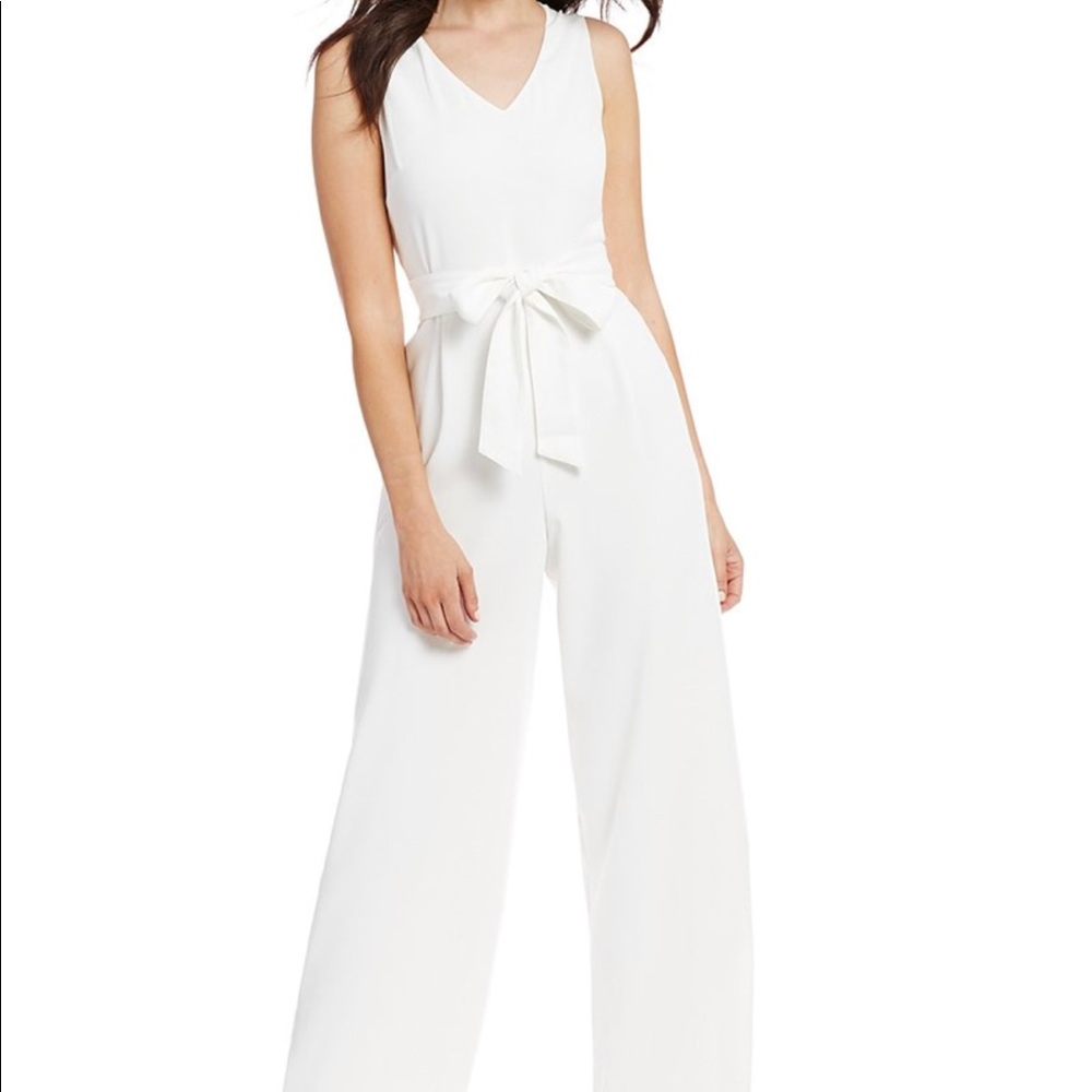 Cece Crepe Wide Leg Front Tie White Jumpsuit